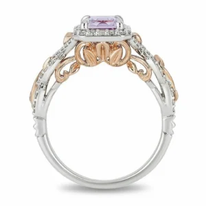 Enchanted Disney Rapunzel Rose de Promise Ring, 2.35 Carat Amethyst & Lab Diamond Frame Engagement Ring, Gifts For Her, Wife Gifts Ring