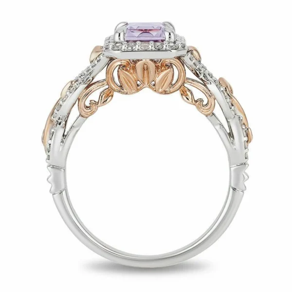 Enchanted Disney Rapunzel Rose de Promise Ring, 2.35 Carat Amethyst & Lab Diamond Frame Engagement Ring, Gifts For Her, Wife Gifts Ring