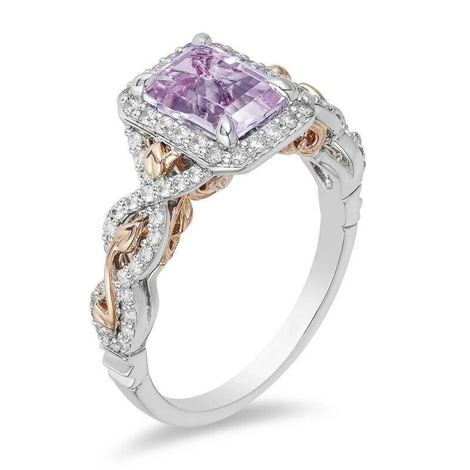 Enchanted Disney Rapunzel Rose de Promise Ring, 2.35 Carat Amethyst & Lab Diamond Frame Engagement Ring, Gifts For Her, Wife Gifts Ring
