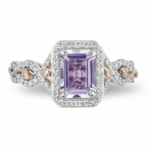 Enchanted Disney Rapunzel Rose de Promise Ring, 2.35 Carat Amethyst & Lab Diamond Frame Engagement Ring, Gifts For Her, Wife Gifts Ring