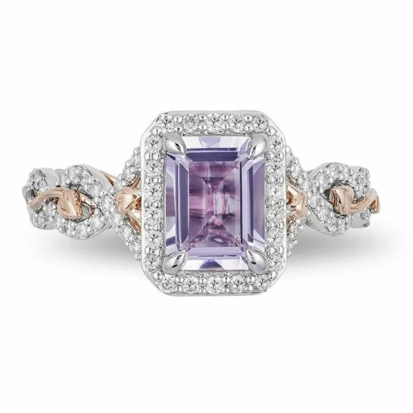 Enchanted Disney Rapunzel Rose de Promise Ring, 2.35 Carat Amethyst & Lab Diamond Frame Engagement Ring, Gifts For Her, Wife Gifts Ring