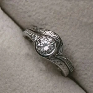 1890s Estate Vintage Bridal Set 1.20Ct Round Cut Diamond Engagement Ring Set In 925 Sterling Silver or 14K Gold Edwardian Antique Engagement Ring Set
