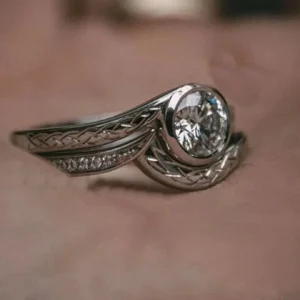 1890s Estate Vintage Bridal Set 1.20Ct Round Cut Diamond Engagement Ring Set In 925 Sterling Silver or 14K Gold Edwardian Antique Engagement Ring Set