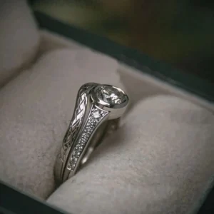 1890s Estate Vintage Bridal Set 1.20Ct Round Cut Diamond Engagement Ring Set In 925 Sterling Silver or 14K Gold Edwardian Antique Engagement Ring Set