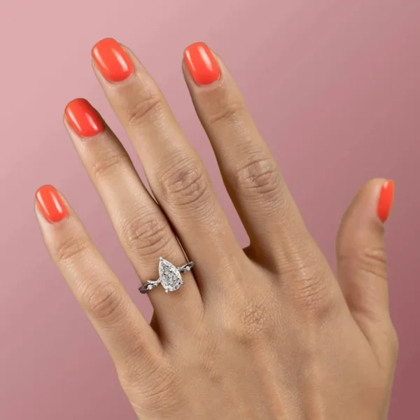 Twig Design Ring, Solitaire Engagement Ring, 3 CT Pear Cut Colorless Moissanite Ring, Anniversary Ring For Her Promise, 14K Rose Gold Ring