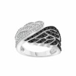 Enchanted Disney Angel Wing Ring, 0.50 CT White & Black Round Cut Lab Diamond Wedding Band, Bridal Women's Ring, Anniversary Ring, Wife Gift