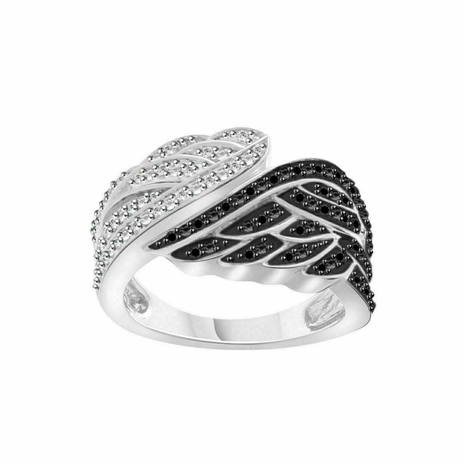Enchanted Disney Angel Wing Ring, 0.50 CT White & Black Round Cut Lab Diamond Wedding Band, Bridal Women's Ring, Anniversary Ring, Wife Gift