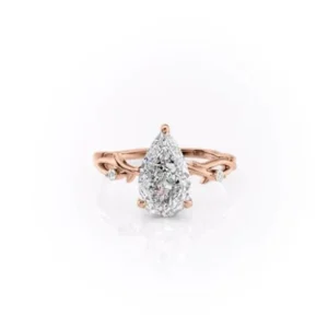 Twig Design Ring, Solitaire Engagement Ring, 3 CT Pear Cut Colorless Moissanite Ring, Anniversary Ring For Her Promise, 14K Rose Gold Ring
