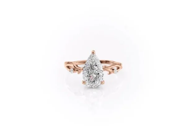 Twig Design Ring, Solitaire Engagement Ring, 3 CT Pear Cut Colorless Moissanite Ring, Anniversary Ring For Her Promise, 14K Rose Gold Ring