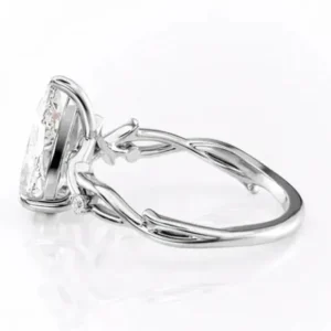 Twig Design Ring, Solitaire Engagement Ring, 3 CT Pear Cut Colorless Moissanite Ring, Anniversary Ring For Her Promise, 14K Rose Gold Ring