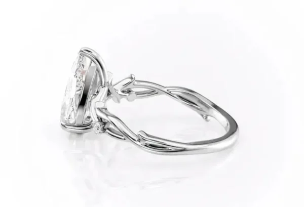 Twig Design Ring, Solitaire Engagement Ring, 3 CT Pear Cut Colorless Moissanite Ring, Anniversary Ring For Her Promise, 14K Rose Gold Ring