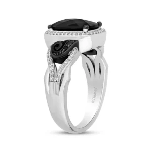 Disney Treasures The Nightmare Ring, Cushion-Cut Black Onyx & 1/8Ct CZ Diamond Ring in Sterling Silver, Valentine Gift Ring