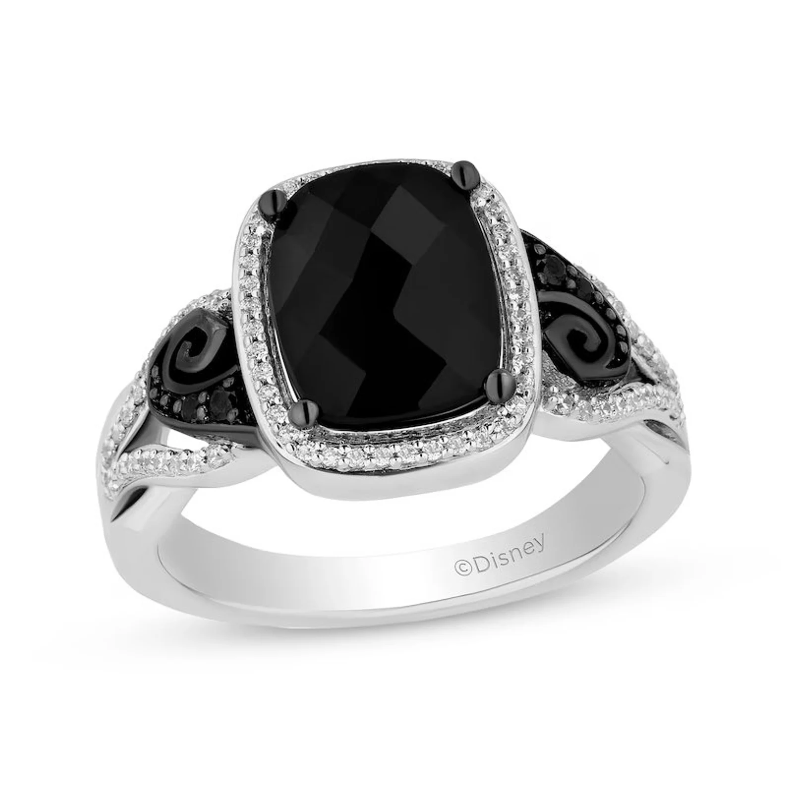 Disney Treasures The Nightmare Ring, Cushion-Cut Black Onyx & 1/8Ct CZ Diamond Ring in Sterling Silver, Valentine Gift Ring