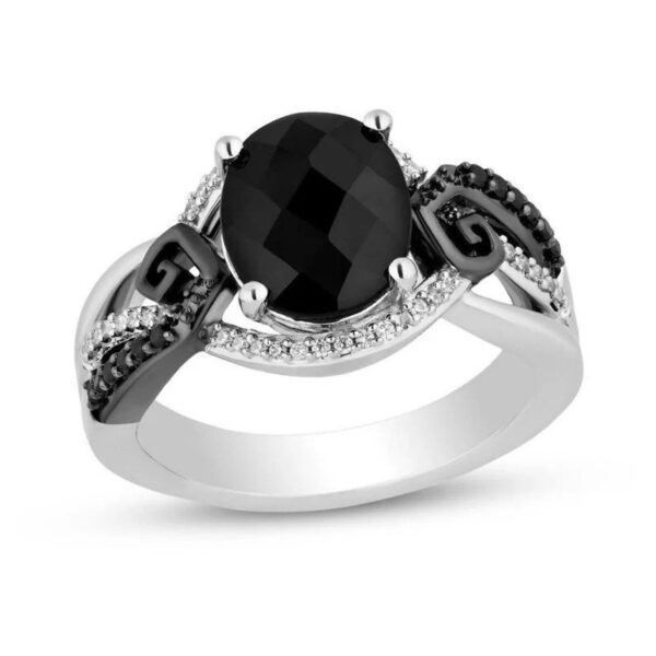 Disney Treasures The Nightmare Ring, 2.50 CT Onyx and 0.18 CT Black & White Diamond Ring in Sterling Silver, Valentine Ring