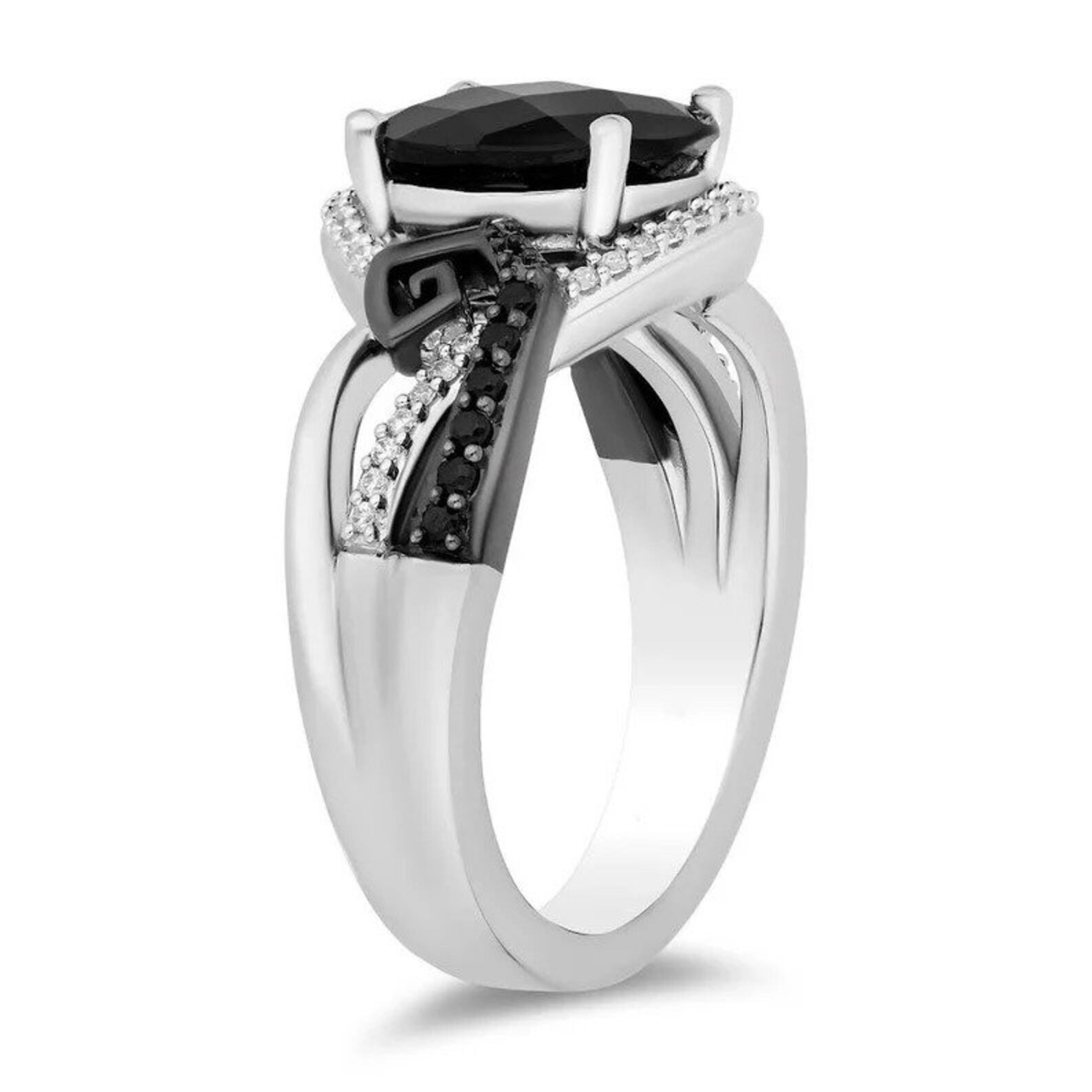 Disney Treasures The Nightmare Ring, 2.50 CT Onyx and 0.18 CT Black & White Diamond Ring in Sterling Silver, Valentine Ring