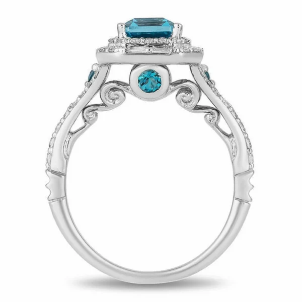 Enchanted Disney Cinderella 8*6 mm Aqua Blue Emerald Cut & 3/4 Ct Signity Diamond Double Frame Engagement Ring -Promise Ring- Gifts For Her