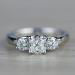 1.40Ct Cushion Diamond Ring, 3 Diamond Engagement Ring, Anniversary Gift, Cushion & Round Diamond Simulante Ring, Promise Ring
