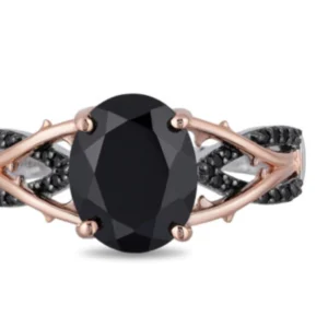 Enchanted Disney Villains Maleficent Onyx and 1/6 CT Enhanced Black Diamond Ring in Sterling Silver and 14K Rose Gold Finish