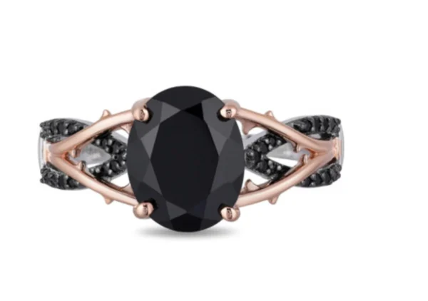 Enchanted Disney Villains Maleficent Onyx and 1/6 CT Enhanced Black Diamond Ring in Sterling Silver and 14K Rose Gold Finish