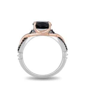 Enchanted Disney Villains Maleficent Onyx and 1/6 CT Enhanced Black Diamond Ring in Sterling Silver and 14K Rose Gold Finish