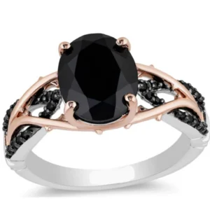 Enchanted Disney Villains Maleficent Onyx and 1/6 CT Enhanced Black Diamond Ring in Sterling Silver and 14K Rose Gold Finish