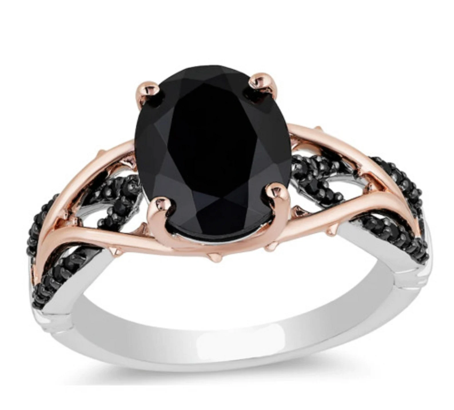 Enchanted Disney Villains Maleficent Onyx and 1/6 CT Enhanced Black Diamond Ring in Sterling Silver and 14K Rose Gold Finish