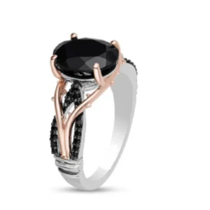 Enchanted Disney Villains Maleficent Onyx and 1/6 CT Enhanced Black Diamond Ring in Sterling Silver and 14K Rose Gold Finish