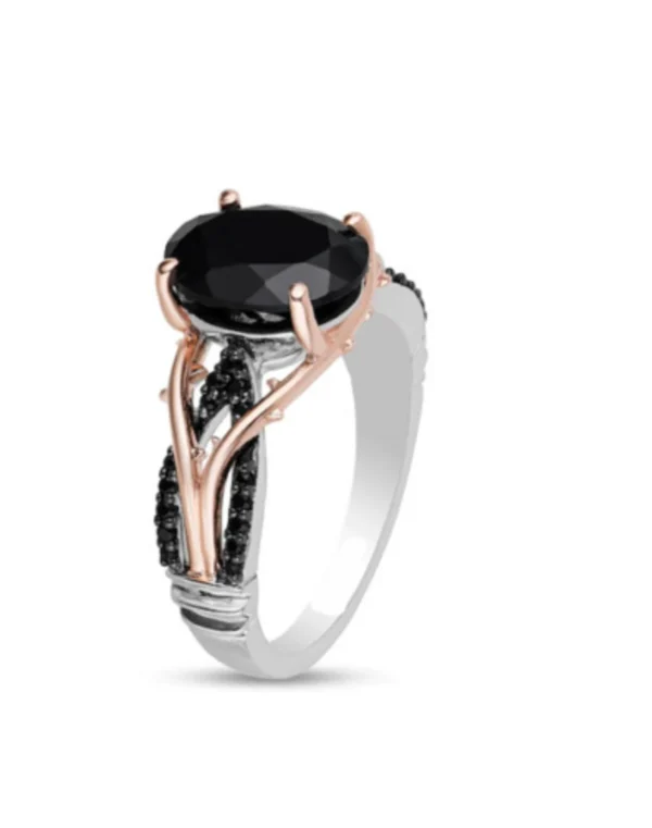Enchanted Disney Villains Maleficent Onyx and 1/6 CT Enhanced Black Diamond Ring in Sterling Silver and 14K Rose Gold Finish