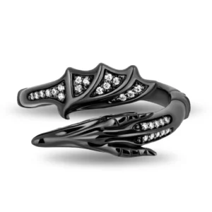 Enchanted Disney Villains Maleficent 1/8 CT. T.W. Diamond Dragon Wrap Ring in 925 Sterling Silver with Black Rhodium, Wedding Ring, Hotring