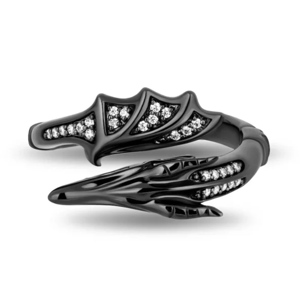 Enchanted Disney Villains Maleficent 1/8 CT. T.W. Diamond Dragon Wrap Ring in 925 Sterling Silver with Black Rhodium, Wedding Ring, Hotring
