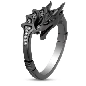 Enchanted Disney Villains Maleficent 1/8 CT. T.W. Diamond Dragon Wrap Ring in 925 Sterling Silver with Black Rhodium, Wedding Ring, Hotring