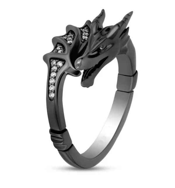 Enchanted Disney Villains Maleficent 1/8 CT. T.W. Diamond Dragon Wrap Ring in 925 Sterling Silver with Black Rhodium, Wedding Ring, Hotring