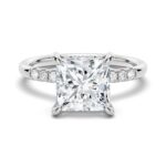 Solitaire Princess Cut Moissanite Diamond Engagement Ring, Moissanite Diamond Ring Half Eternity Anniversary Ring for Gift