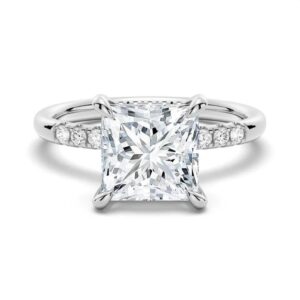 Solitaire Princess Cut Moissanite Diamond Engagement Ring, Moissanite Diamond Ring Half Eternity Anniversary Ring for Gift