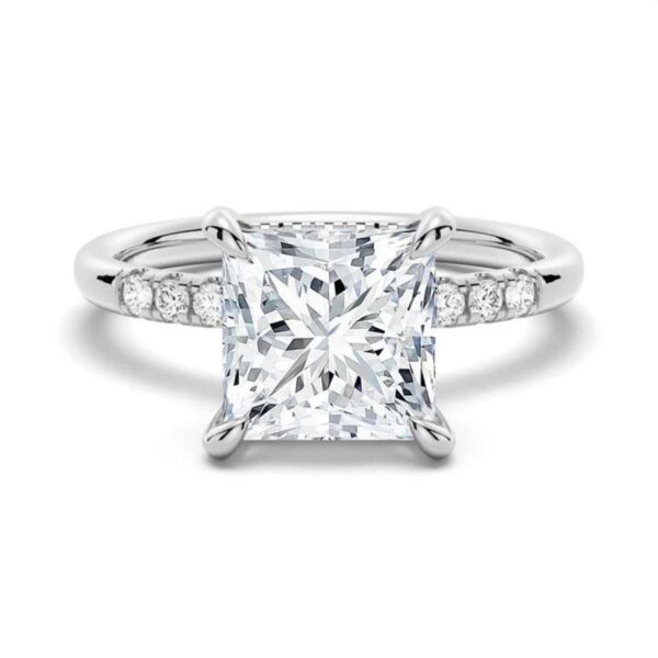 Solitaire Princess Cut Moissanite Diamond Engagement Ring, Moissanite Diamond Ring Half Eternity Anniversary Ring for Gift