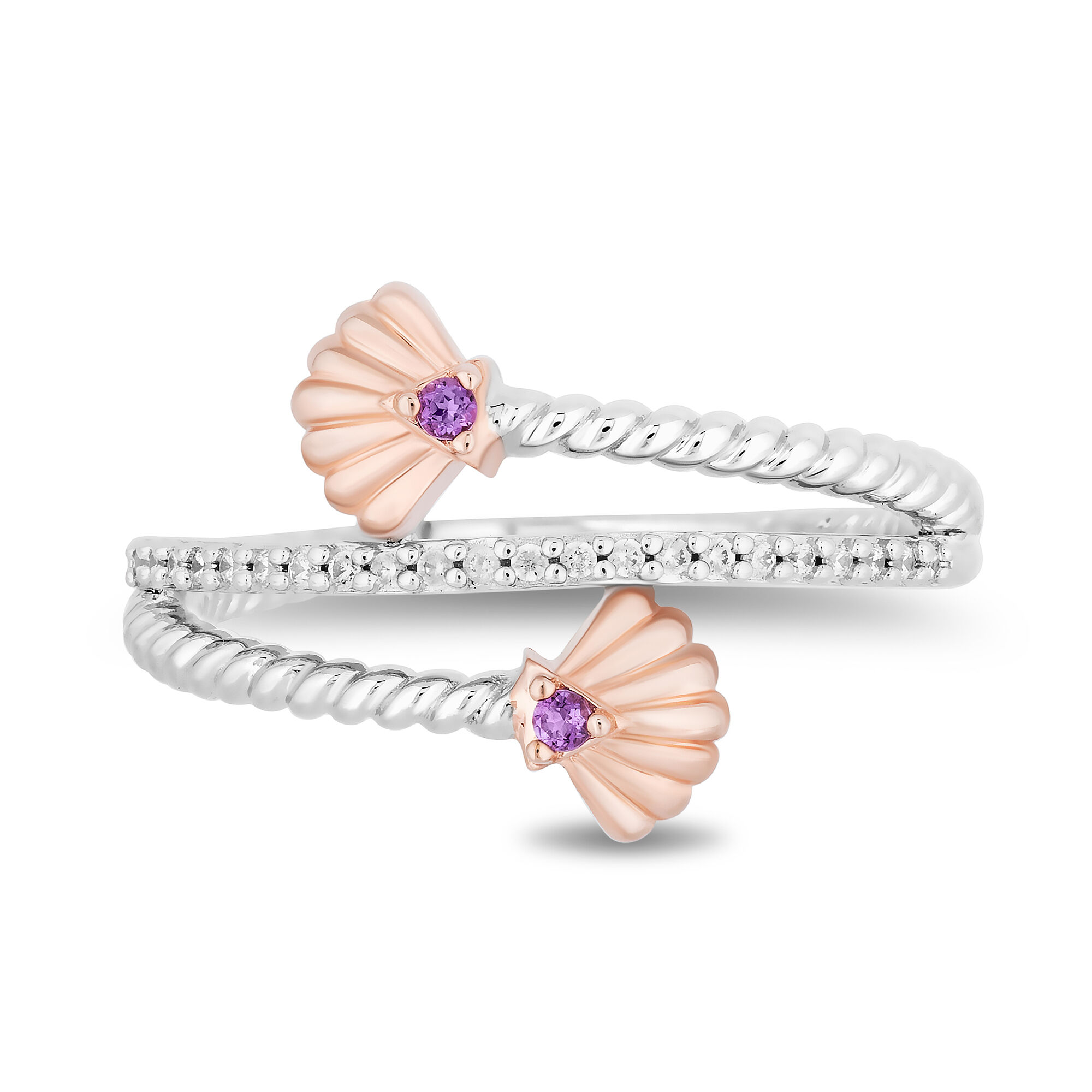 Ariel Shell Diamond and Amethyst Wrap Ring in Sterling Silver (1/10 ct. tw.)