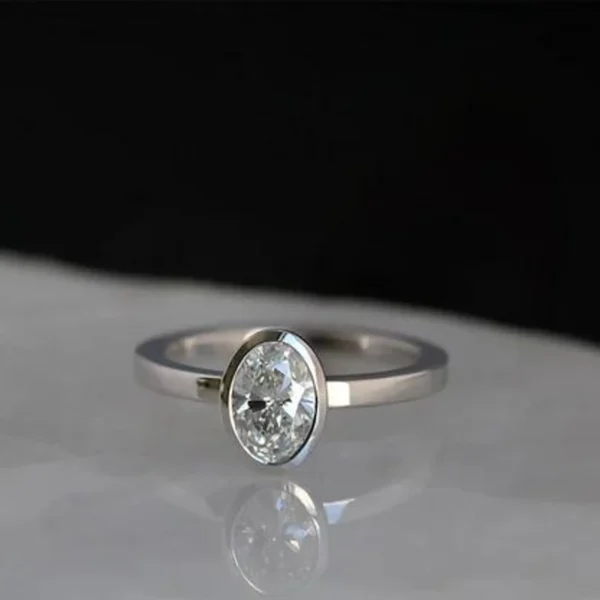 Bezel Engagement Ring, Cushion Cut Moissanite Ring, Wedding Bridal Ring, Solitaire Ring, Bezel Anniversary Ring Gift for her