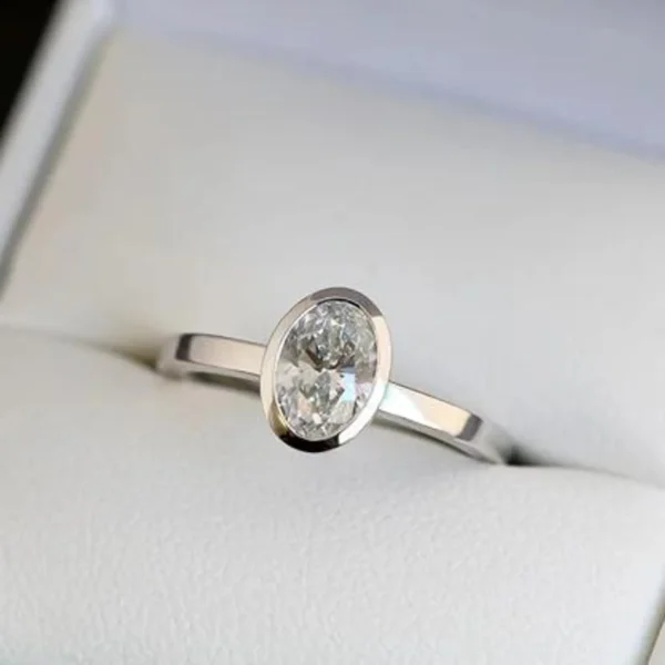 Bezel Engagement Ring, Cushion Cut Moissanite Ring, Wedding Bridal Ring, Solitaire Ring, Bezel Anniversary Ring Gift for her