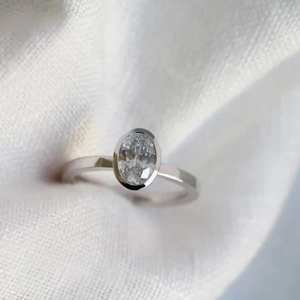 Bezel Engagement Ring, Cushion Cut Moissanite Ring, Wedding Bridal Ring, Solitaire Ring, Bezel Anniversary Ring Gift for her