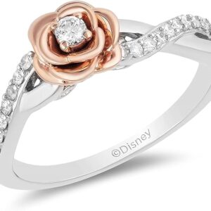 Enchanted Disney Fine Jewelry Sterling Silver 1/5 Cttw Diamond Belle Rose Ring