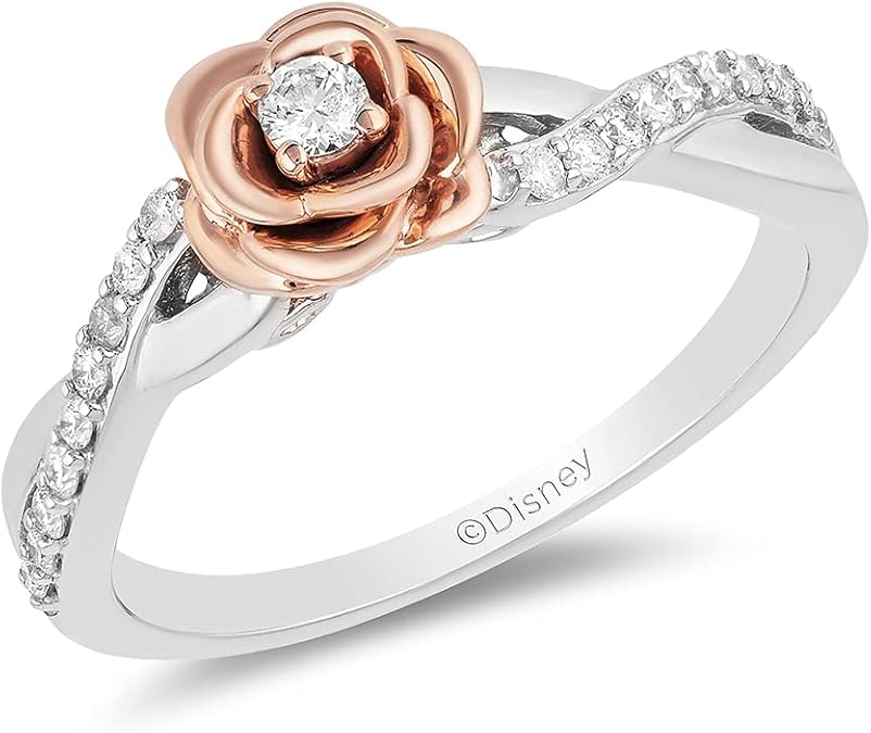 Enchanted Disney Fine Jewelry Sterling Silver 1/5 Cttw Diamond Belle Rose Ring