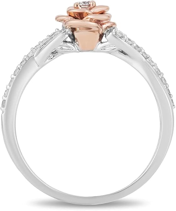 Enchanted Disney Fine Jewelry Sterling Silver 1/5 Cttw Diamond Belle Rose Ring