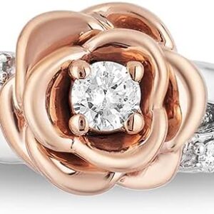 Enchanted Disney Fine Jewelry Sterling Silver 1/5 Cttw Diamond Belle Rose Ring