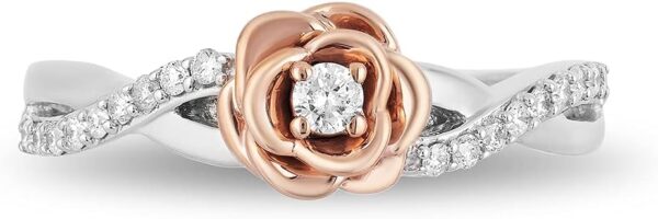 Enchanted Disney Fine Jewelry Sterling Silver 1/5 Cttw Diamond Belle Rose Ring