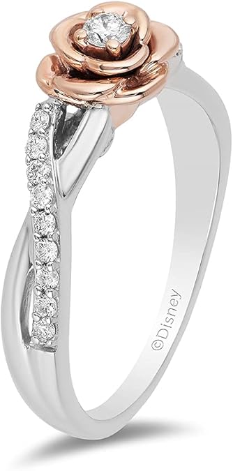 Enchanted Disney Fine Jewelry Sterling Silver 1/5 Cttw Diamond Belle Rose Ring
