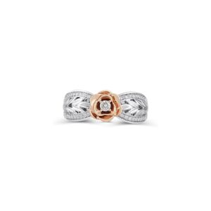 Enchanted Disney Fine Jewelry Sterling Silver and 10K Rose Gold Diamond Belle Rose Ring - Image 1