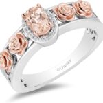 Enchanted Disney Fine Jewelry Sterling Silver and 10K Rose Gold with 1/20 CTTW Diamond and Manganite Aurora Halo Filigree Ring