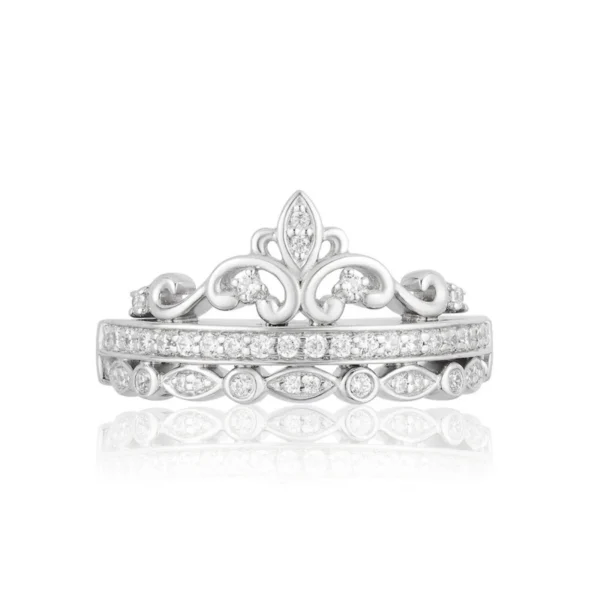 Enchanted Disney 1/4 CT. T.W. Cubic Zirconia Diamond Princess Crown Ring in 925 Sterling Silver - Anniversary Ring