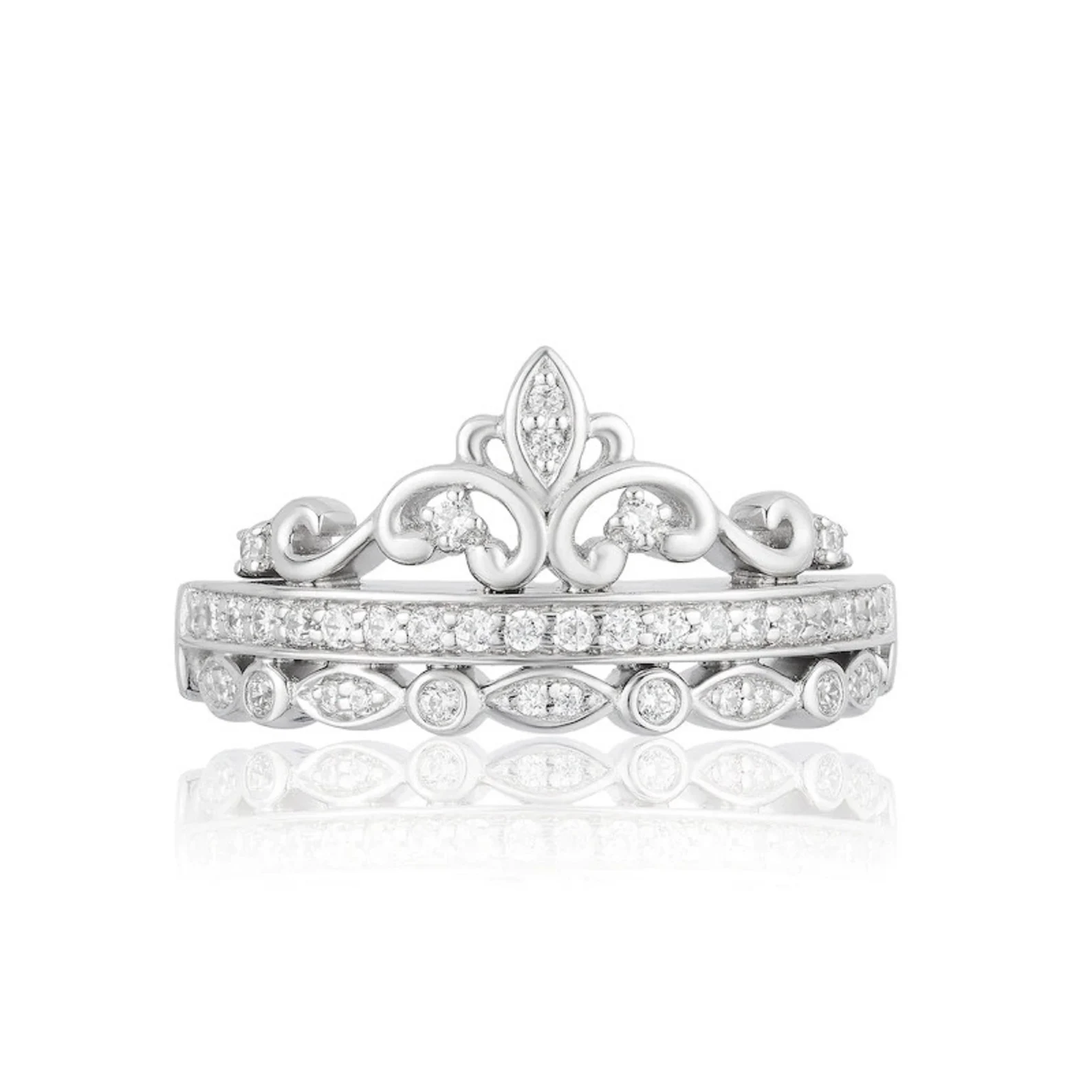 Enchanted Disney 1/4 CT. T.W. Cubic Zirconia Diamond Princess Crown Ring in 925 Sterling Silver - Anniversary Ring