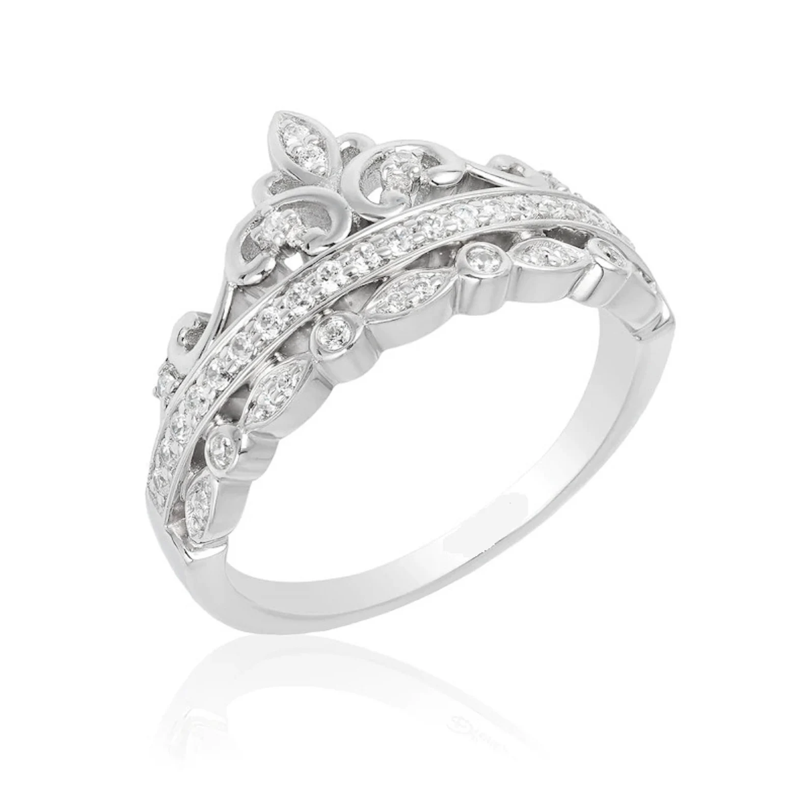 Enchanted Disney 1/4 CT. T.W. Cubic Zirconia Diamond Princess Crown Ring in 925 Sterling Silver - Anniversary Ring